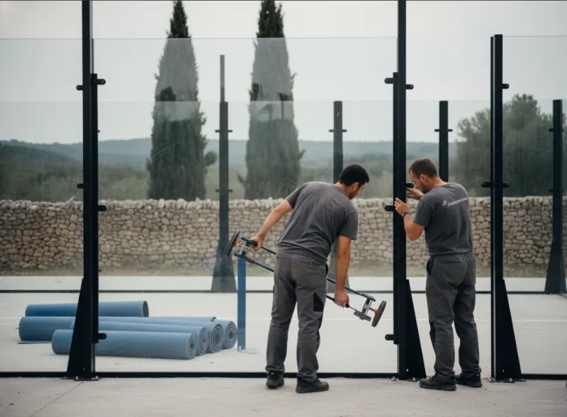 Pose des vitres de 180 mm d'épaisseur.